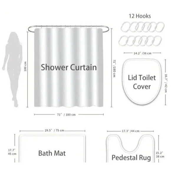 Wooden Door-4pcs (Shower Curtain/Bath Rug/U-Shape Mat/Toilet Cover)-(New Cond.) - Picture 6 of 14